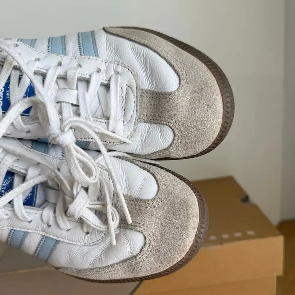 Adidas Originals Samba White/Blue Kids Sneakers - SZ 6.5 Y